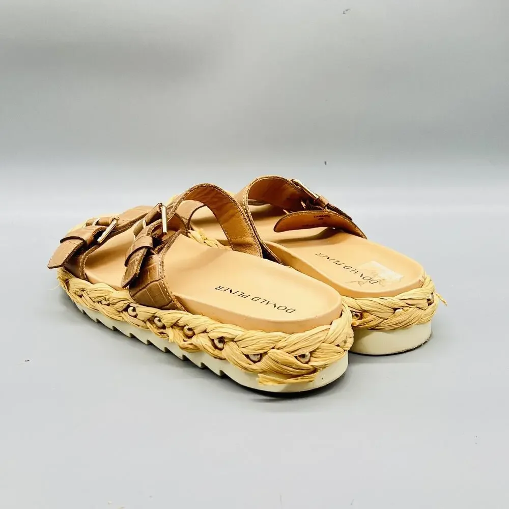 Donald Pliner Sandals Womens 9 Beige Leather Larabee Espadrille Buckle Shoes